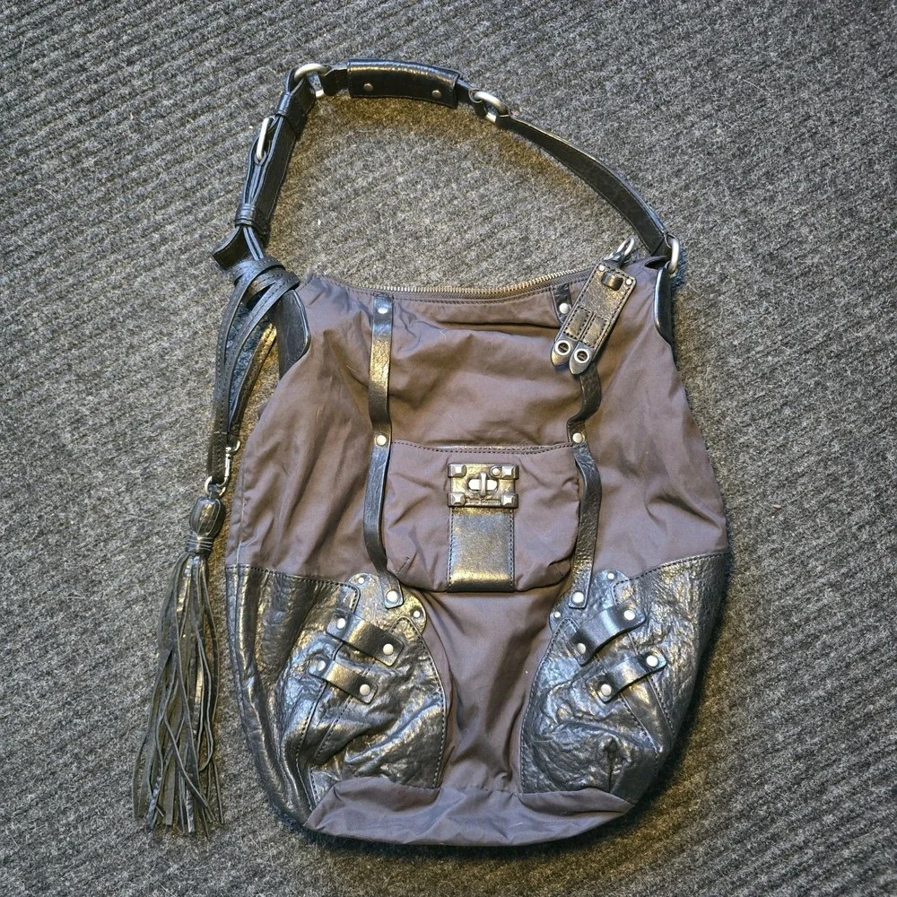 Rare Vtg JUICY Courture Studded Leather Grunge Goth Shoulder Tassel Y2k Turnlock - Picture 3 of 14